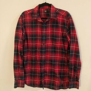 Uniqlo Red/Black Plaid Flannel Button Down
